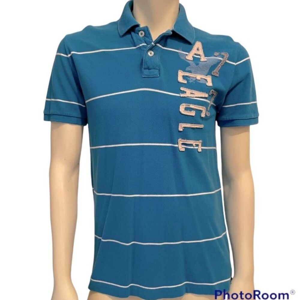 American Eagle Outfitters Eagle Polo Shirt Mens M Blue Vintage Fit 100% Cotton